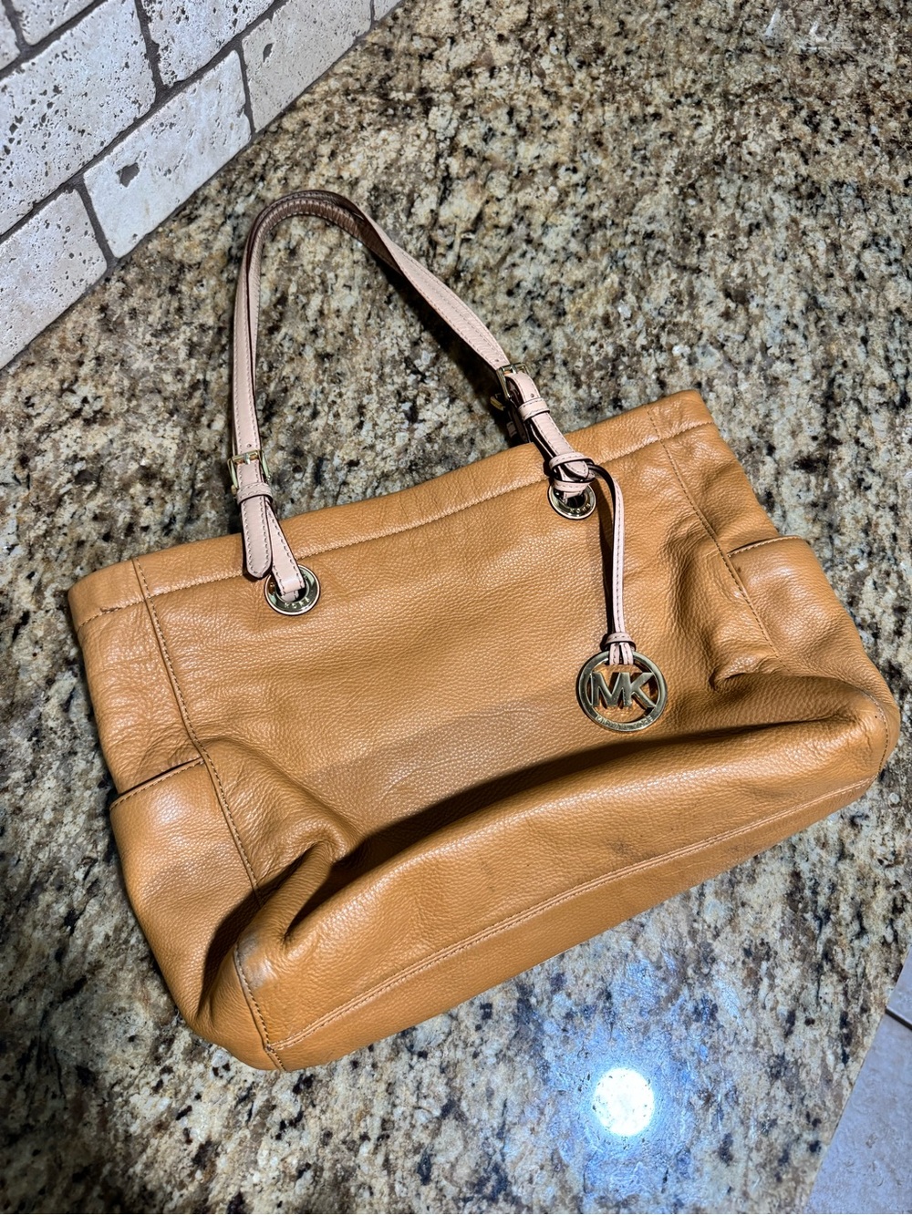 Michael Kors Caramel Leather Shoulder Bag with Cream Straps